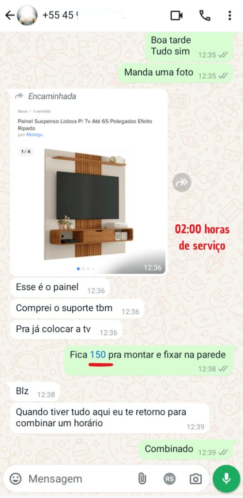 Print de um serviço real para a montagem de um painel de televisão