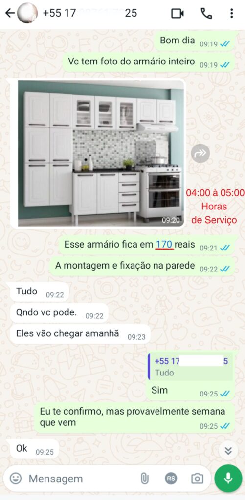 Print de um serviço real para a montagem de um armario de aço novo na caixa
